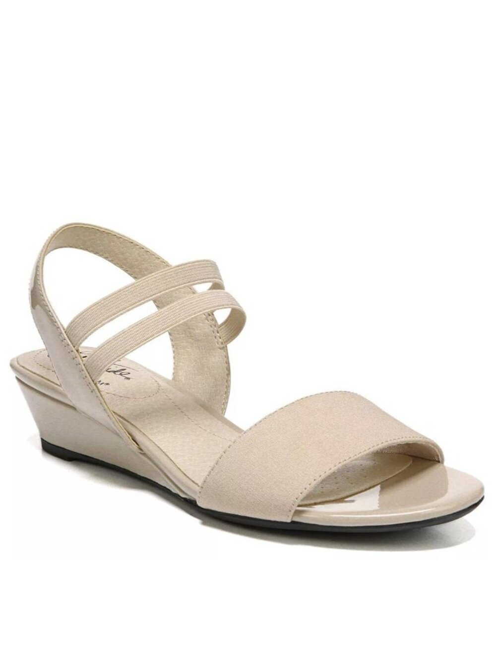 LifeStride Size 9M Sandals Wedge Open Toe Beige Elastic Comfort Straps Shoes